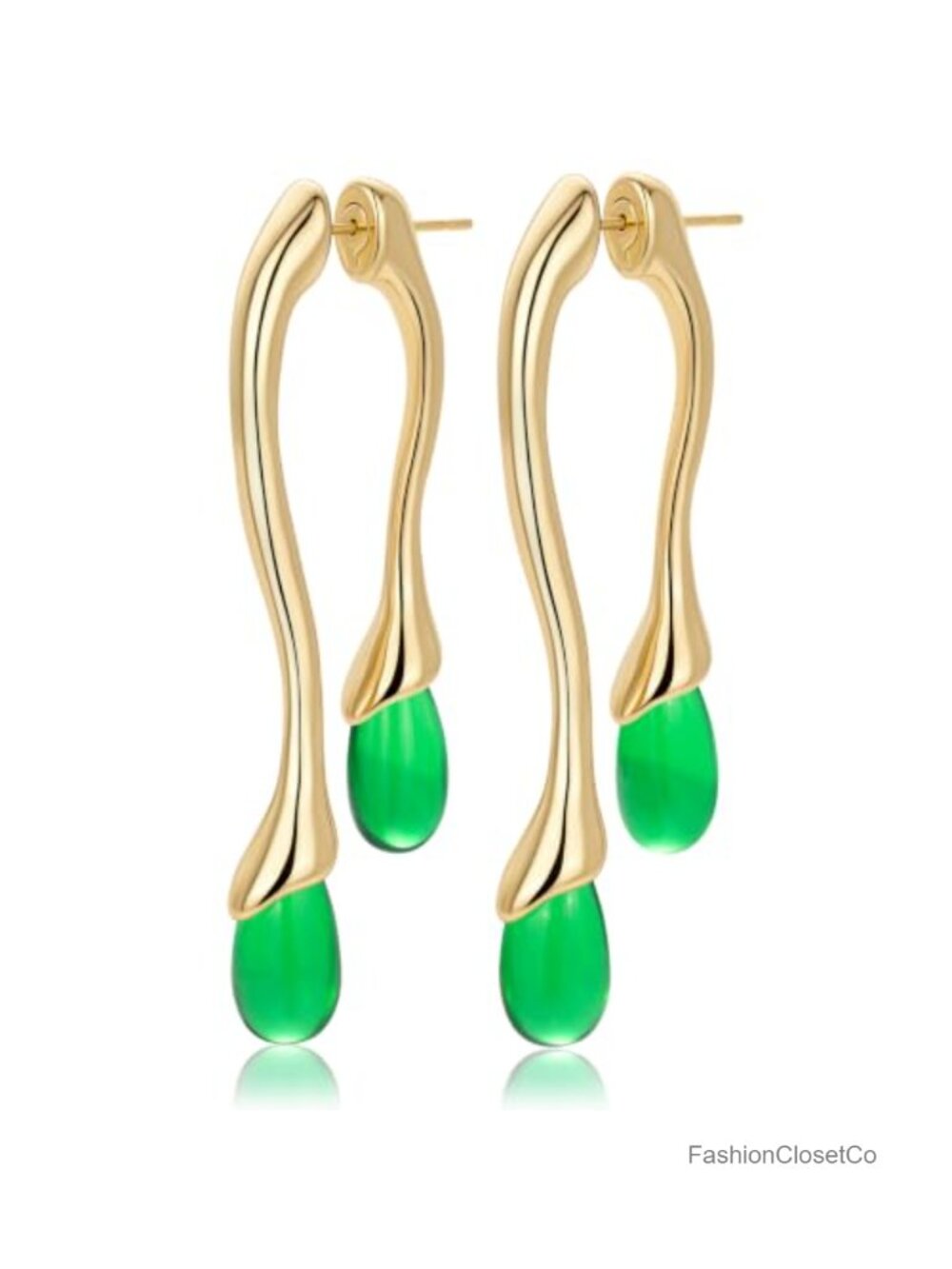 Gold Plated Chunky Statement Dangle Drop Earrings Resin Teardrop